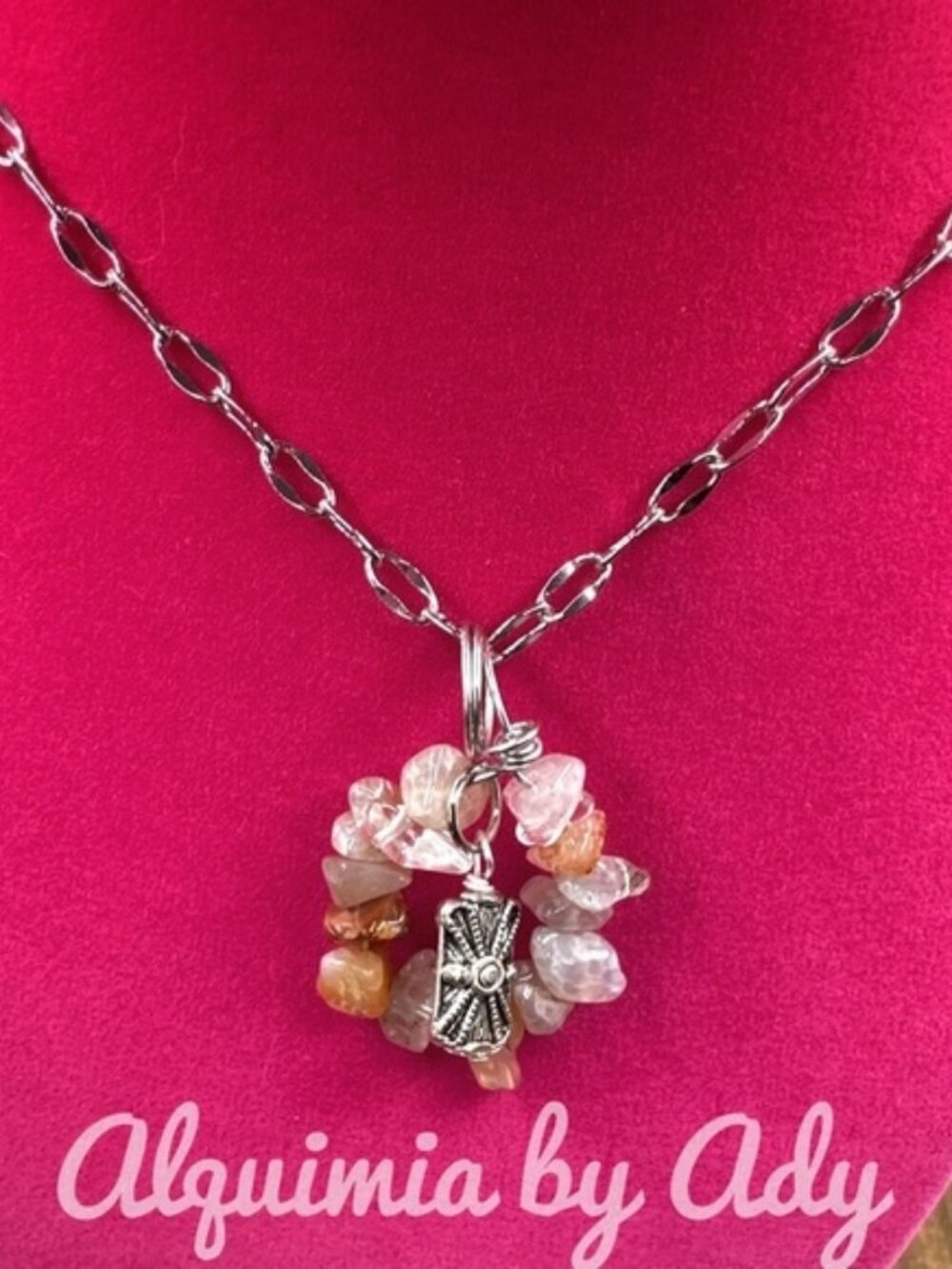 Heirloom + Flower agate silver curb link pendant necklace